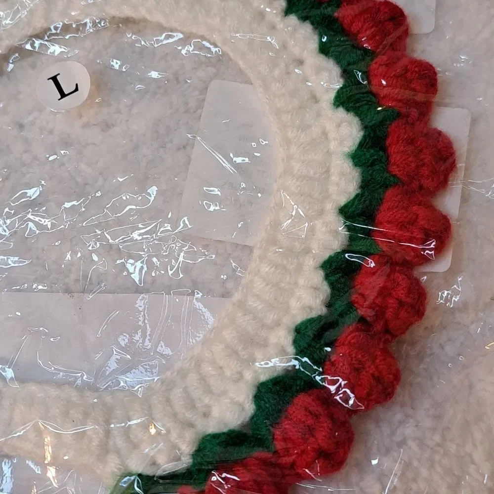 BraveNiuNiu Christmas Cat Collar in Tulip Shape Hem Crochet Knitted - Sz L NWT
